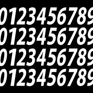 0-9 Numbers White Vinyl Sticker Decals Set of 40 (4 Of Each Number) Choose Size!! 1/2&quot; to 12&quot; (V546WhiteItal)