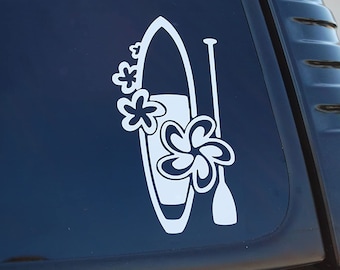 Hawaiian Standup Paddleboard Sticker Vinyl Sup Decal Girl Flowers Pick Size & Color! (V455)