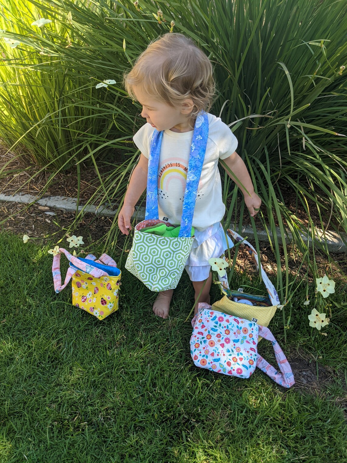 Kid's Reversible Tiny Tote Bag Green/pink Children's Etsy