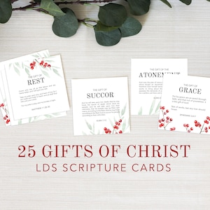 LDS 25 Gifts of Christ Christmas Advent | LDS Scripture Card Set | Printable LDS Christmas Countdown | Christmas Missionary/Ministering Gift