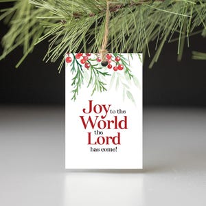 Etiqueta de alegría para el mundo / Etiqueta de Navidad imprimible / Etiqueta de regalo de Navidad cristiana / Etiqueta de Navidad de la iglesia