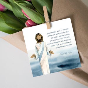 Cita de Jesucristo es su defensor / Cita de Russell Nelson / Don de ministración / Folleto de las Mujeres Jóvenes / Sociedad de Socorro / Etiqueta cuadrada imprimible SUD