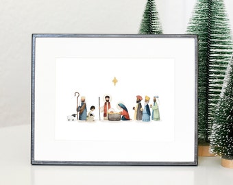 Watercolor Nativity Scene Print | Christian Christmas Decor (Digital Download)