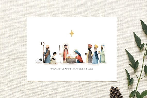 Printable Nativity Art | Christmas Nativity Scene | Birth of Christ | Christian Christmas Art | Religious Christmas Decor | Let us Adore Him