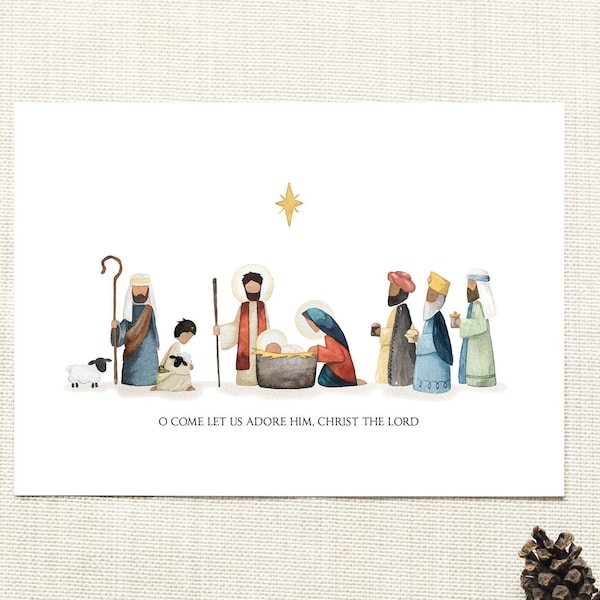 Printable Nativity Art | Christmas Nativity Scene | Birth of Christ | Christian Christmas Art | Religious Christmas Decor | Let us Adore Him