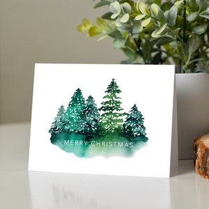 Tarjetas Imprimibles, Árboles de Hoja Perenne, Tarjeta de Navidad, Árboles de Acuarela, Navidad Imprimible, Feliz Navidad, Saludo Navideño, Descarga Instantánea