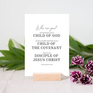 3 Identidades Cita de Russell M Nelson / Hijo de Dios / Hijo del Pacto / Discípulo de Cristo / Arte SUD / Folleto/Cartel juvenil SUD