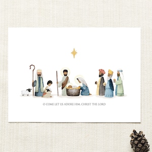 Printable Nativity Art | Christmas Nativity Scene | Birth of Christ | Christian Christmas Art | Religious Christmas Decor | Let us Adore Him