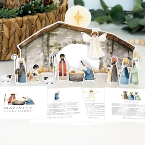 Conjunto de Natividad de Papel con Tarjetas de Historia de las Escrituras / Conjunto de Natividad Imprimible para niños / Navidad Cristiana Imprimible / Tarjetas de Historia de Natividad