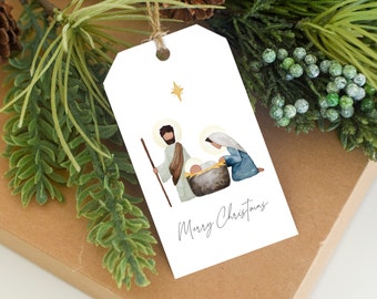 Christmas Nativity, Nativity Tag, Christmas Tag, Manger Scene Tag, Printable Gift Tag, Merry Christmas Tag, Baby Jesus Tag, Holiday Tag