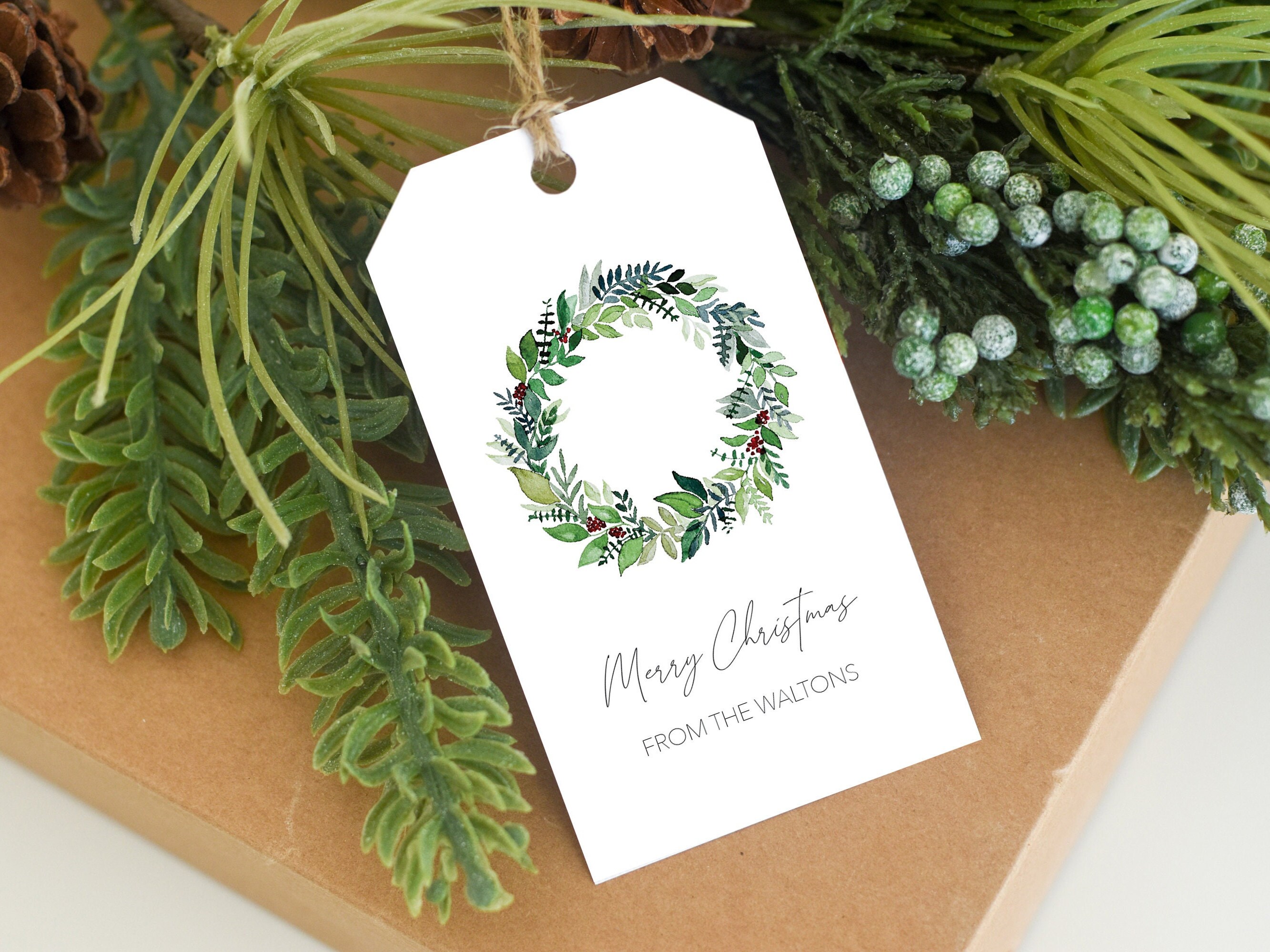 Printable Christmas Tag Wreath Tag Christmas Gift Tag - Etsy