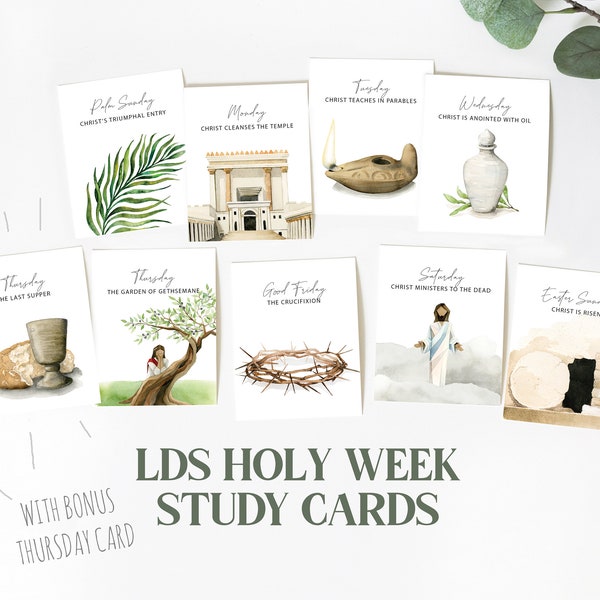 LDS Holy Week Study Cards | Printable Easter Story | LDS Easter Advent | Easter Scripture Cards | Holy Week Printable | Holy Week Countdown