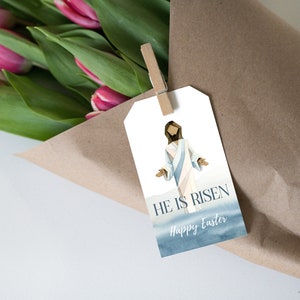 Printable Easter Tag, Religious Easter Tag, He is Risen Tag, Jesus Christ Tag, Resurrection Day, Easter Gift Tag, Christian Easter Favor image 2