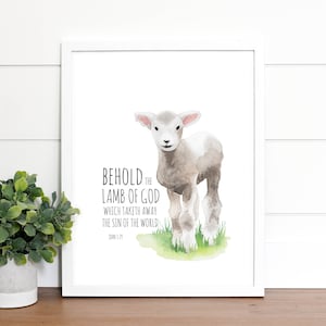 Behold the Lamb of God, Easter Printable, Religious Easter Decor, Easter Wall Art, Resurrection Art, Watercolor Lamb, Christian Easter Art