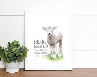 Watercolor Lamb Easter Print | Religious Christian Art (Digital Download)