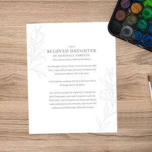 LDS Young Womens Theme Watercolor Painting Activity | Printable YW Theme Coloring Page | Girls Camp YW Craft Activity
