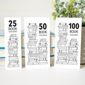 Afdrukbare boektracker-bladwijzer | 25 50 100 Boekuitdaging | Tracker-bladwijzer lezen | Leesgrafiek voor kinderen | Zomerleestracker
