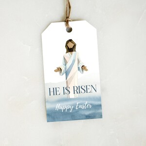 Printable Easter Tag, Religious Easter Tag, He is Risen Tag, Jesus Christ Tag, Resurrection Day, Easter Gift Tag, Christian Easter Favor image 1