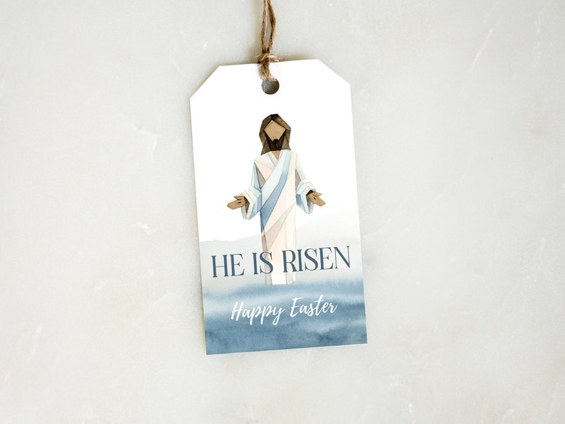Printable Easter Tag, Religious Easter Tag, He is Risen Tag, Jesus Christ Tag, Resurrection Day, Easter Gift Tag, Christian Easter Favor image 1