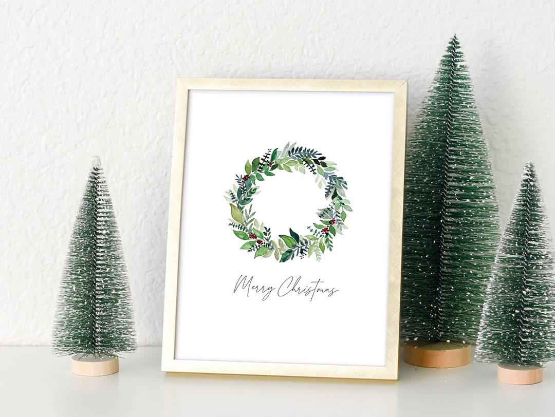 Christmas Wreath Print Printable Christmas Art Merry Christmas Print ...