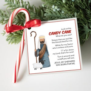 Leyenda del bastón de caramelo, etiqueta del bastón de caramelo, favor de Navidad, poema del bastón de caramelo, regalo de Navidad cristiano, pastor del bastón de caramelo, regalo de Navidad primario