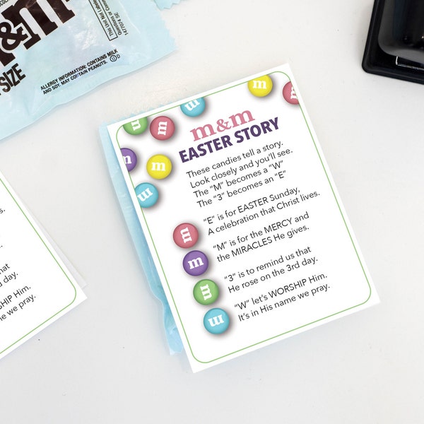 m&m Easter Story | Easter Poem | Printable Easter Tag | Christian Easter Tag | Religious Easter Favor | Easter Primary Gift | Easter Kid Tag