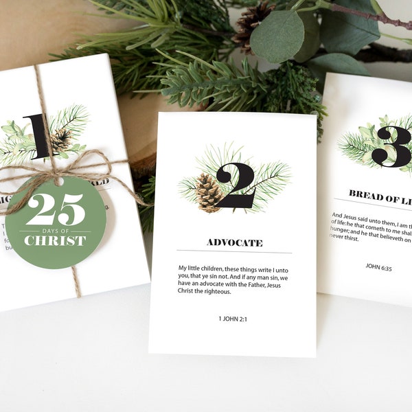 Printable 25 Days of Christ Cards | Names of Christ Advent Calendar | Christian Christmas Advent | Christmas Scripture Card Countdown