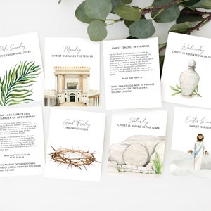Bible Holy Week Study Cards | Printable Easter Story Devotionals | Christian Easter Advent | Holy Week Printable | Holy Week Countdown