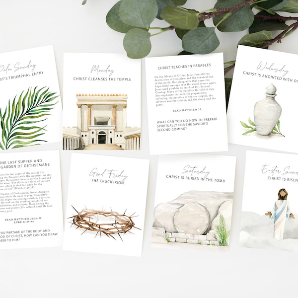 Bible Holy Week Study Cards | Printable Easter Story Devotionals | Christian Easter Advent | Holy Week Printable | Holy Week Countdown