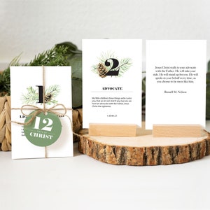 Tarjetas imprimibles de 12 días de Cristo con citas SUD / Calendario de Adviento de Nombres de Cristo / Adviento de Navidad cristiana / Tarjeta de Escritura de Navidad