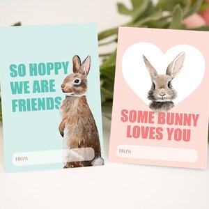 Bunny Valentine Cards, Printable Valentine, Valentine Tags, Classroom Valentines, Digital Download, Some Bunny Loves You, Kids Valentines