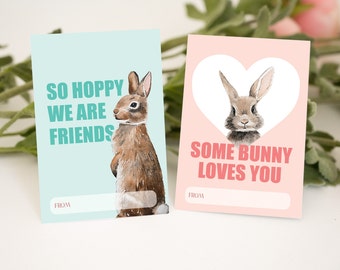 Tarjetas de San Valentín Conejito, San Valentín imprimible, Etiquetas de San Valentín, San Valentín en el aula, Descarga digital, Un conejito te ama, San Valentín para niños