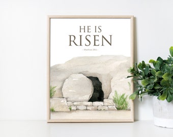 He is Risen Easter Art Print | Christian Empty Tomb Decor (Digital Download)