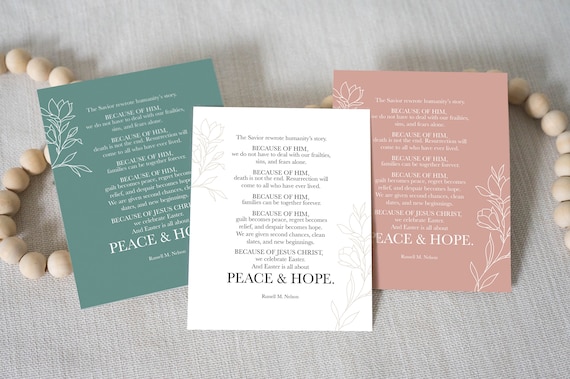 Because of Him | Printable Easter Art | Russell Nelson Quote | LDS Easter Tag | Jesus Christ Quote | LDS Art | Easter Ministering Gift Tag