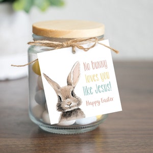 Ningún conejito te ama como Jesús / Etiqueta de Pascua imprimible / Etiqueta de Pascua cristiana / Regalo de Pascua primario / Etiqueta de regalo de Pascua para niños / Etiqueta de conejito de Pascua