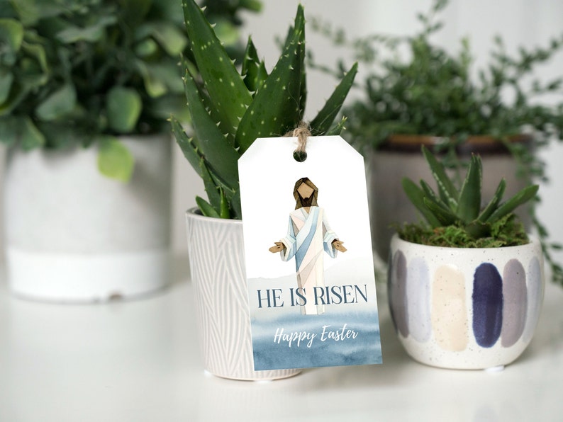 Printable Easter Tag, Religious Easter Tag, He is Risen Tag, Jesus Christ Tag, Resurrection Day, Easter Gift Tag, Christian Easter Favor image 3