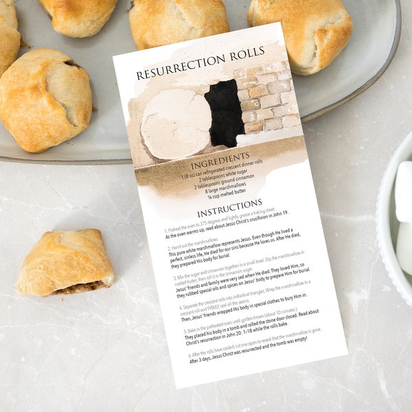 Resurrection Rolls Gift Tag | Printable Easter Gift | Christian Easter Gift | Empty Tomb Rolls | Easter Treat Recipe Tag | Ministering Gift