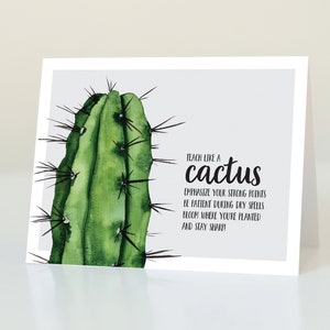 Enseigner comme un cactus, carte imprimable, appréciation de l'enseignant, merci de l'enseignant, carte de l'enseignant, cadeau de l'enseignant, carte de cactus, citation de cactus