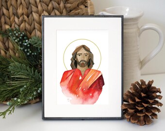 Jesus Christ Watercolor Portrait | Hand-Painted Christian Art (Digital Download)