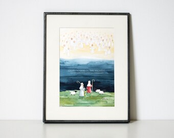 Shepherds Nativity Print | Religious Christmas Art | Luke 2:14 (Digital Download)