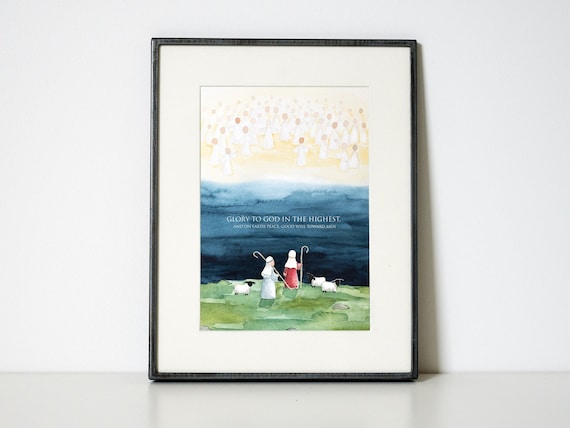 Shepherds Nativity Print | Religious Christmas Art | Luke 2:14 (Digital Download)