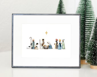 Printable Nativity Art | Christmas Nativity Scene | Birth of Christ | Christian Christmas Art | Religious Christmas Decor | Baby Jesus
