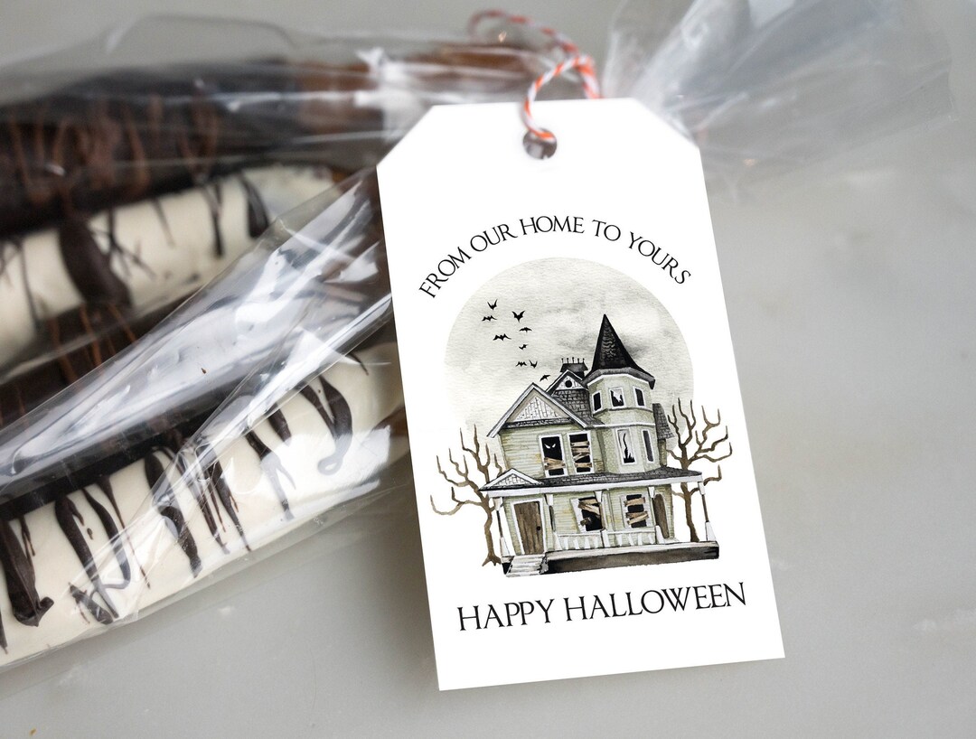 Printable Halloween Treat Tag Haunted House Tag Halloween Etsy