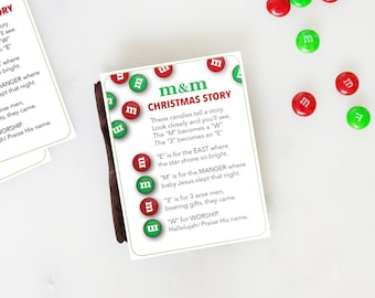 M&M-label kerstverhaal | Afdrukbaar christelijk cadeau (pdf)