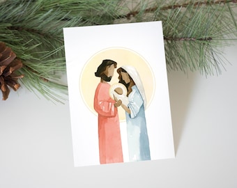 Impresión de la Natividad de la Sagrada Familia / Arte navideño cristiano imprimible / José, María y el Niño Jesús