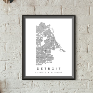 Detroit City Minimalist Map Print (Cadeau pour lui, Cadeau pour elle, Décor de bureau, Home Decor)