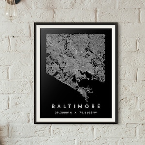 Baltimore City Minimalist Map Print (Cadeau pour lui, Cadeau pour elle, Décor de bureau, Home Decor)