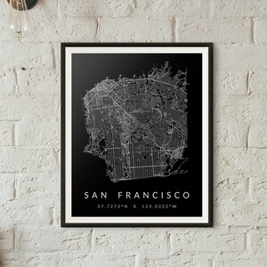 San Francisco Stadt minimalistische Karte Druck (Geschenk für ihn, Geschenk für sie, Bürodekor, Home Decor)