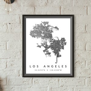 Los Angeles City Minimalist Map Print (Cadeau pour lui, Cadeau pour elle, Décor de bureau, Home Decor)