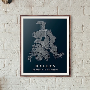 Dallas City minimalistische Karte Druck (Geschenk für ihn, Geschenk für sie, Bürodekor, Home Decor)